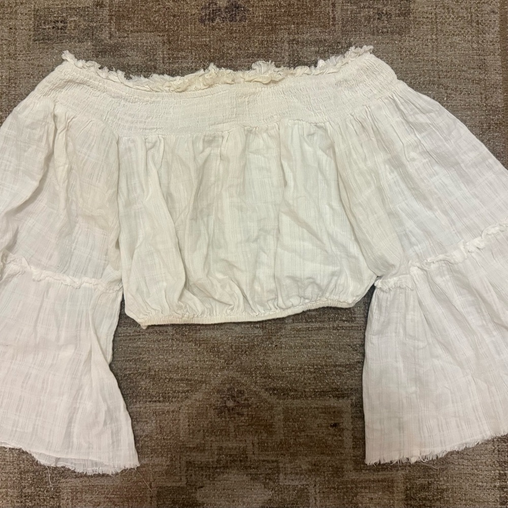 White crop top with large bell sleeves